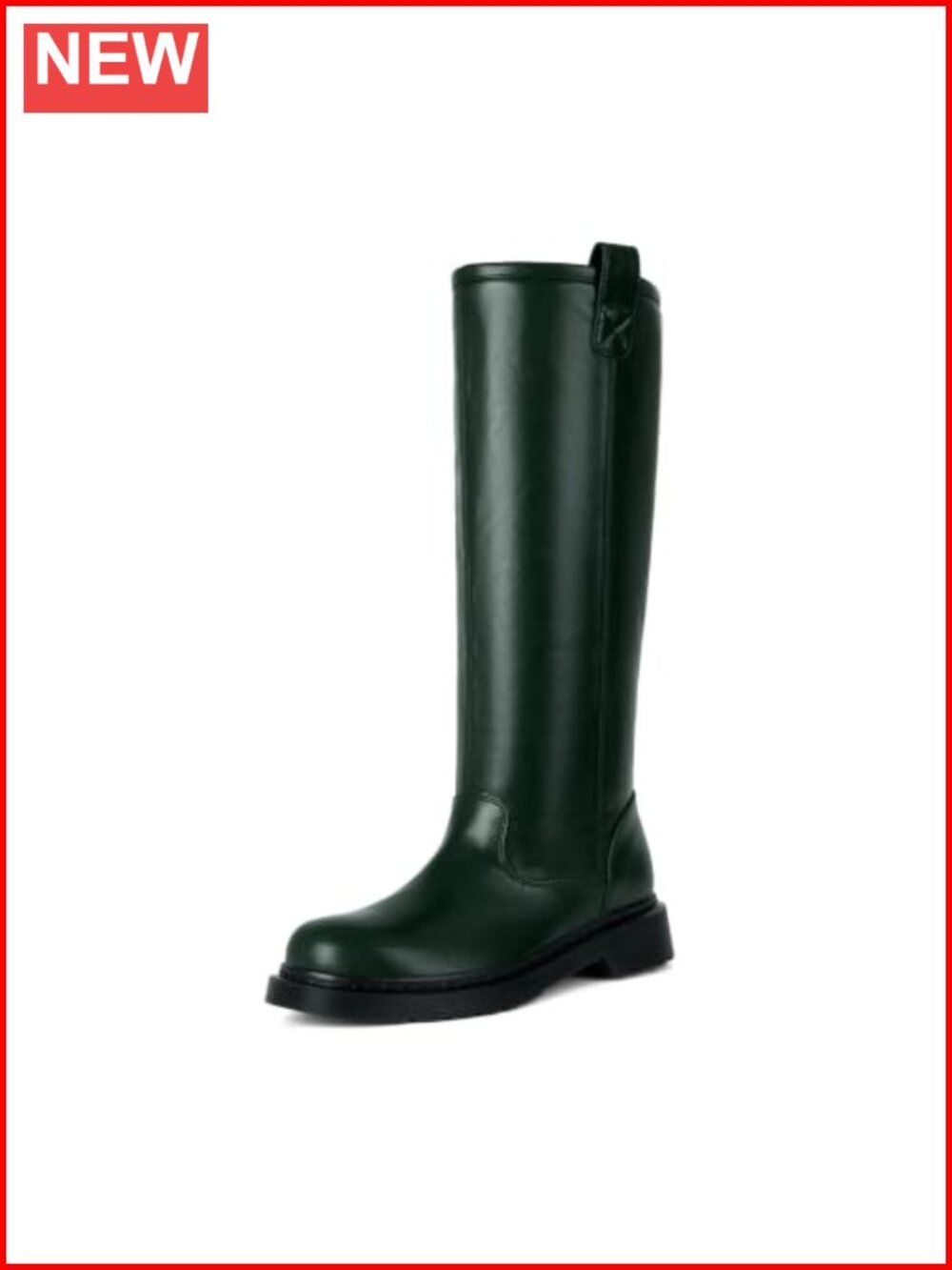 Women's Knee High Slip On Boots Square Toe Low Block Heel Faux Leather